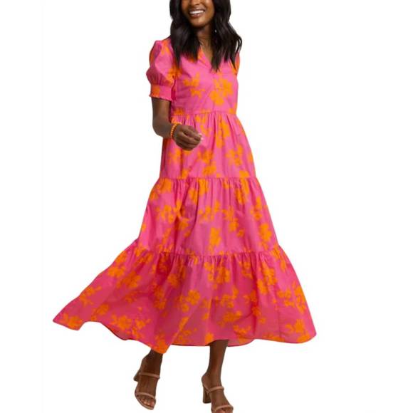 NEW SOUTHERN TIDE nadine tiered cotton lawn maxi dress in camelia rose pink